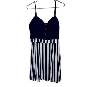Stella Tweed Rayon Dress XL Blue White Juniors Stripes Sundress Nautical New